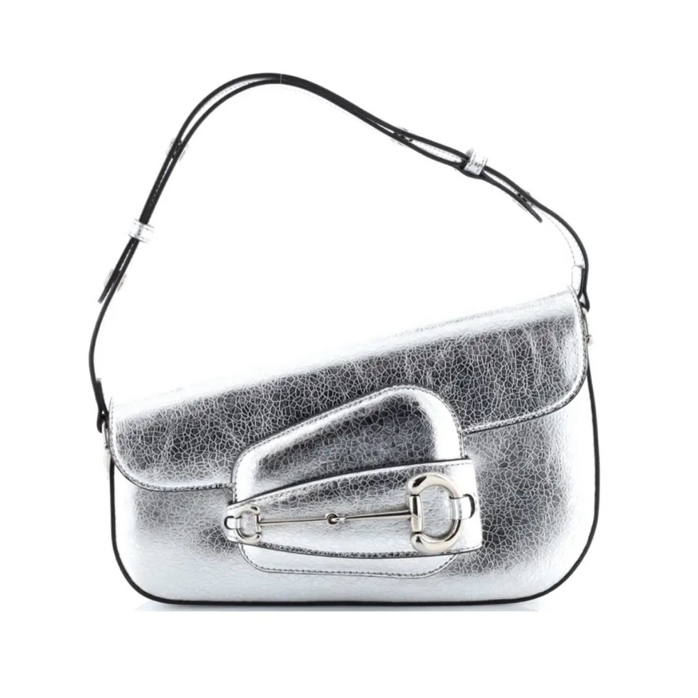 Gucci glass crackle Silver Shoulder Bag Structured with Horsebit hardware NWT - Picture 7 of 11